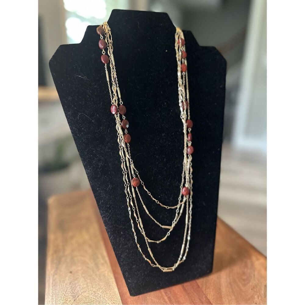 White House Black Market Women's Five Strands Gold‎ Tone Beaded Necklace Jewelry